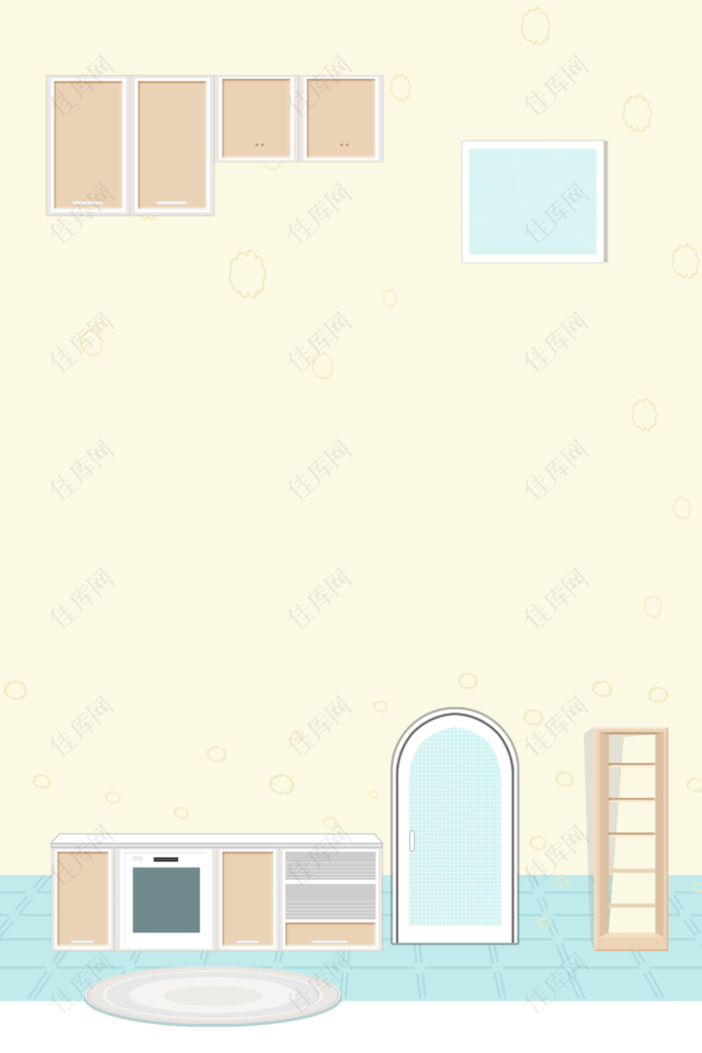 黄色简约扁平现代家居家装厨房背景