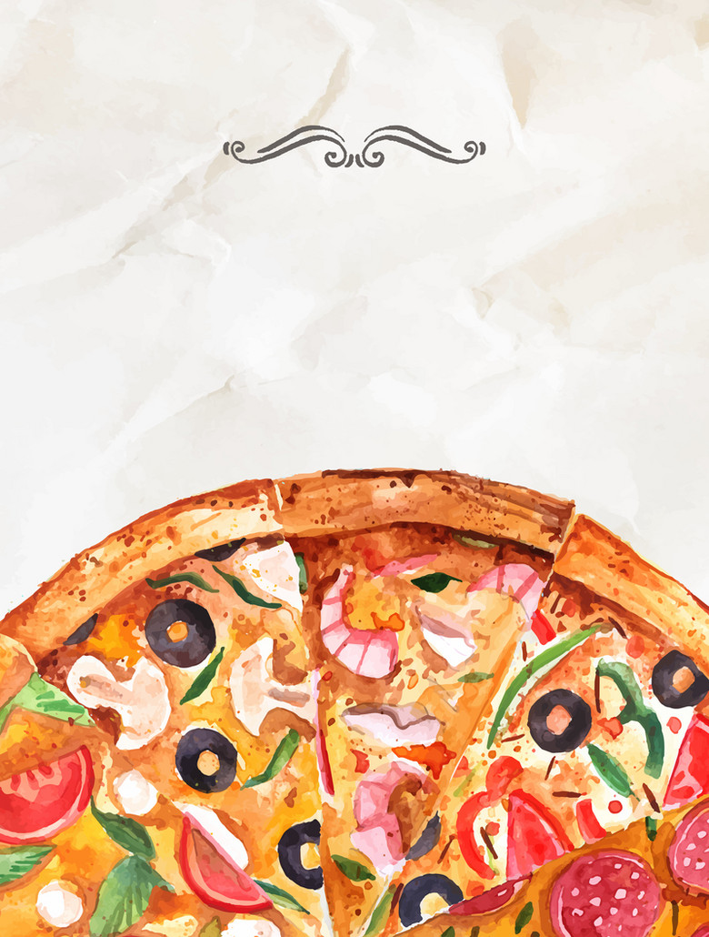 卡通手绘水彩披萨西餐厅海报背景素材