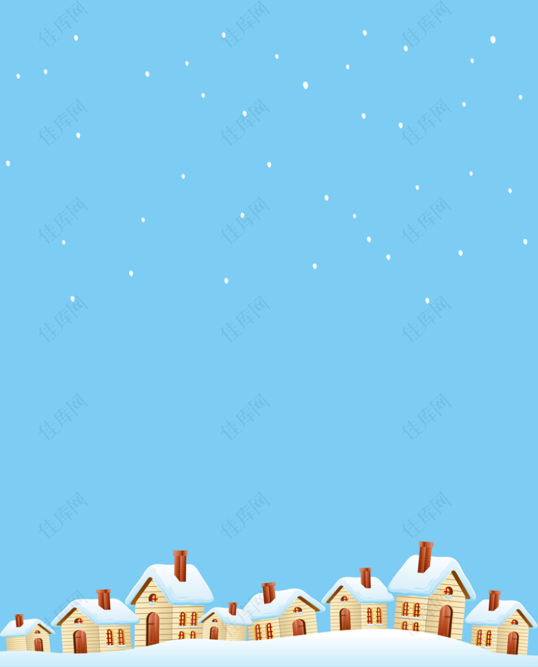 蓝天房子下雪冬季海报背景素材