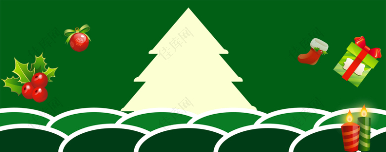 圣诞树卡通扁平绿色banner