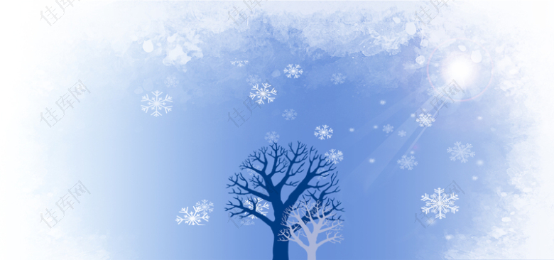 唯美梦幻清新蓝色冬季雪景海报背景