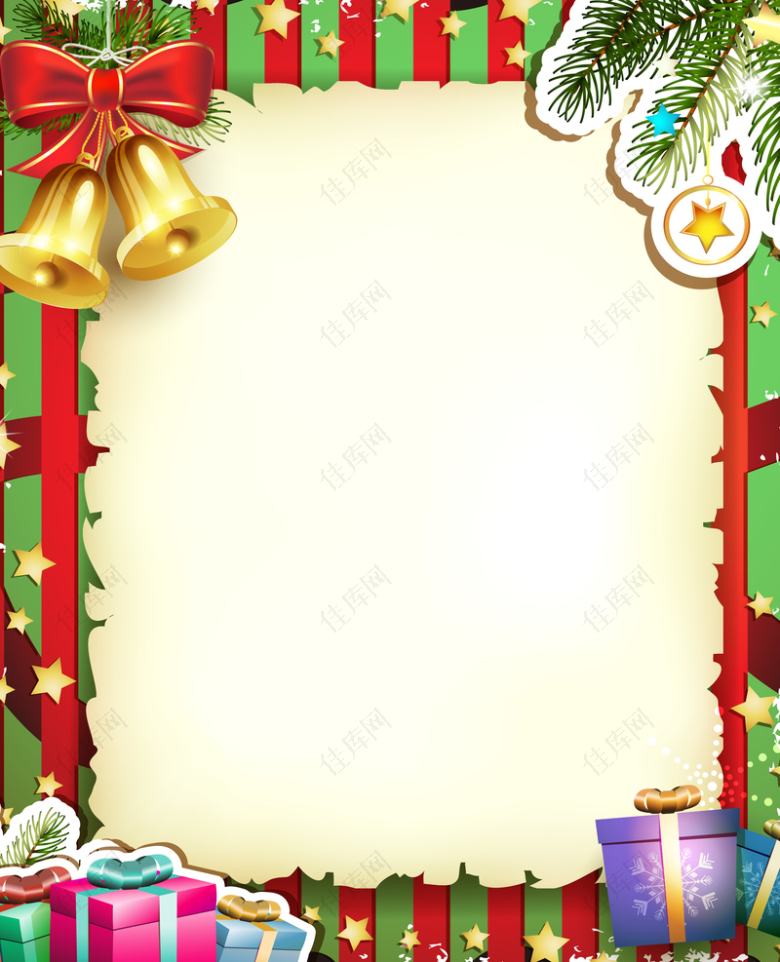 彩色条纹礼盒铃铛圣诞装饰背景