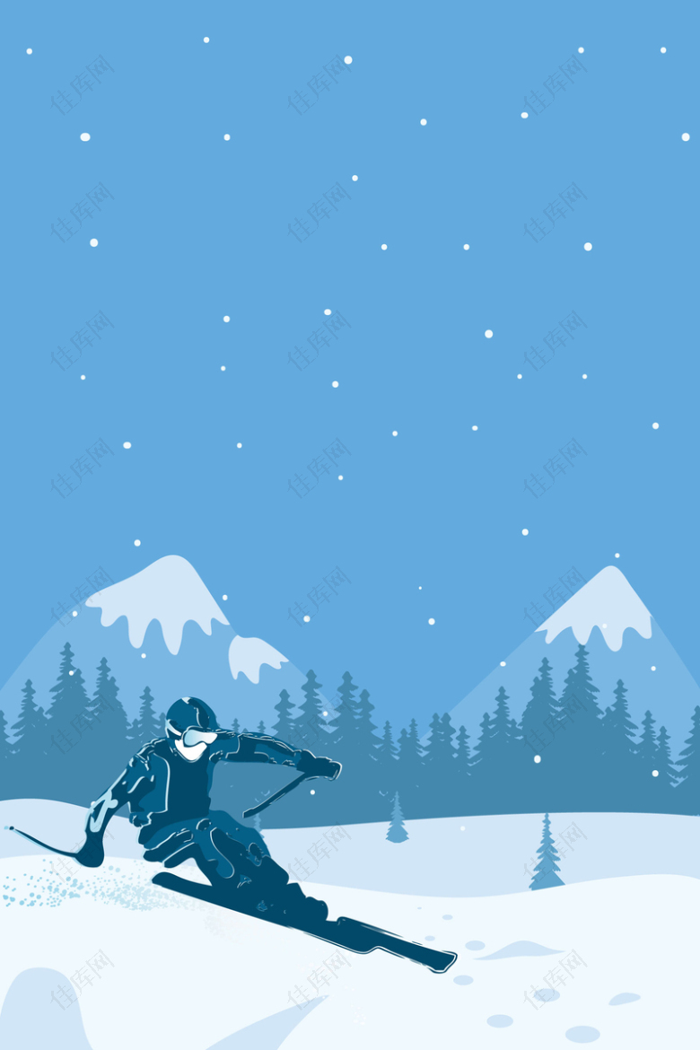 矢量卡通水彩手绘滑雪运动背景