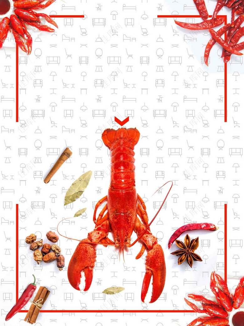 小龙虾促销美食海报背景模板