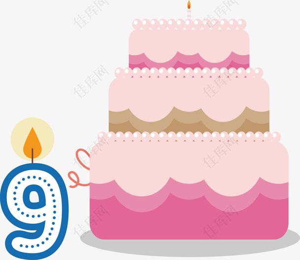 唯美蛋糕蜡烛数字9卡通蛋糕生日