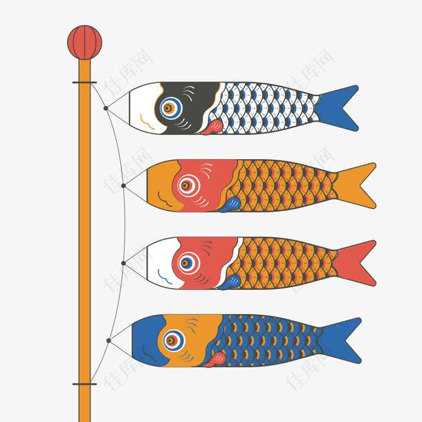 彩色日本鲤鱼旗矢量