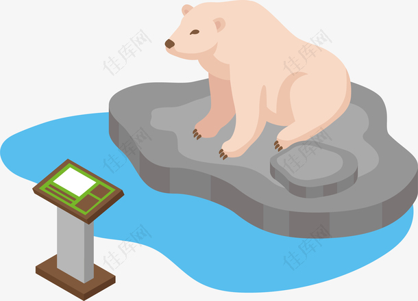 卡通手绘动物园北极熊矢量插画