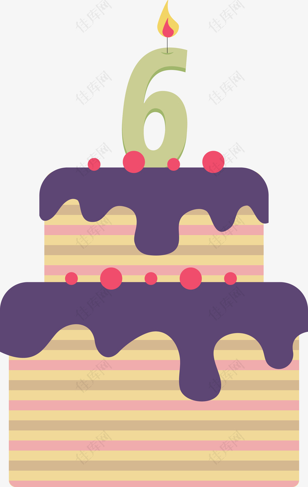 可爱六岁生日双层巨型蛋糕矢量图