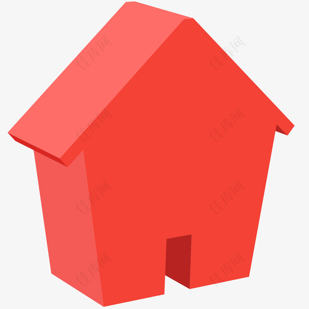 红色立体房屋元素
