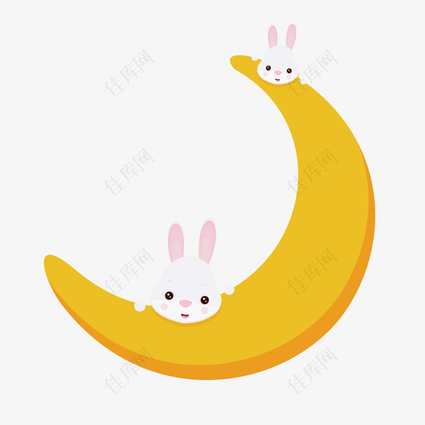 弯月上的玉兔插画设计