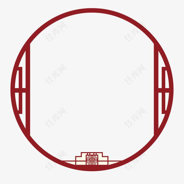 红色的圆形中国风边框纹理