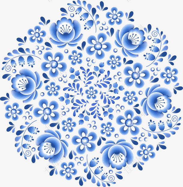 中国风蓝色青花瓷花纹