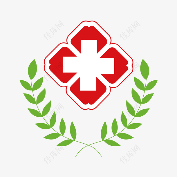 医疗红十字绿色叶子矢量
