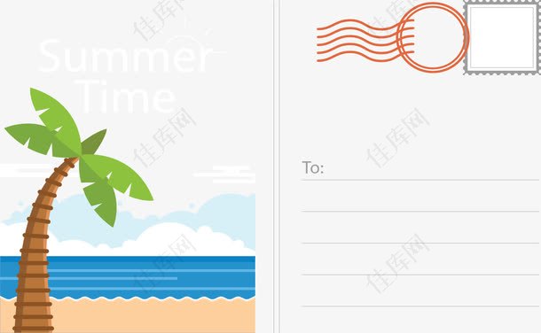 夏日海边旅游明信片