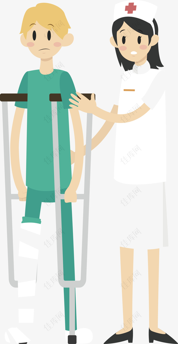 卡通护士与骨折病人矢量素材