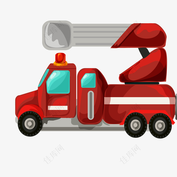 卡通手绘红色消防车