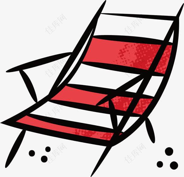 手绘卡通夏日海滩休闲躺椅标贴矢