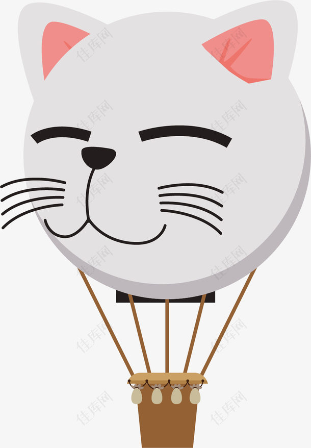 白色卡通猫咪矢量热气球