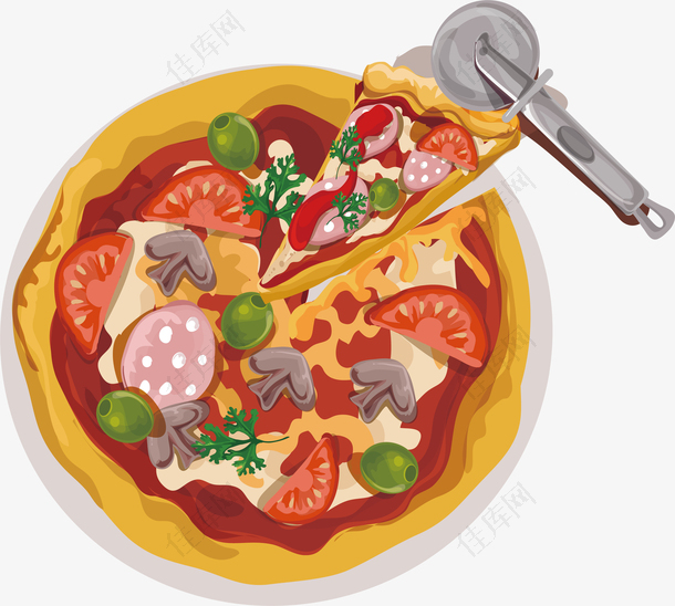 蔬菜披萨美味的西餐披萨插画