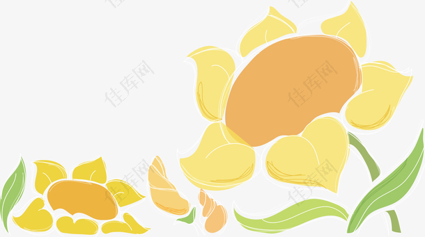黄色花朵简笔画矢量图