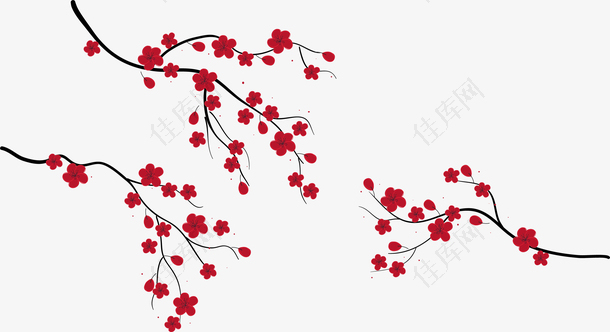 中国风红色梅花树枝