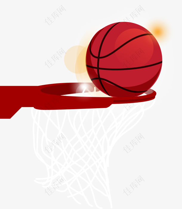 矢量手绘篮球篮筐红色