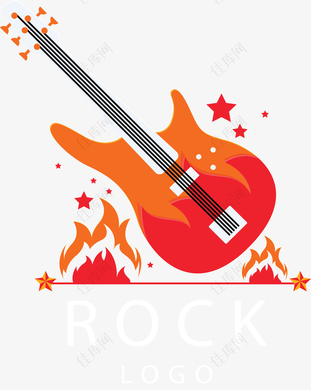 橘红色火焰的吉他