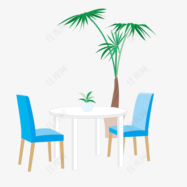 蓝色椅子桌子用餐场景
