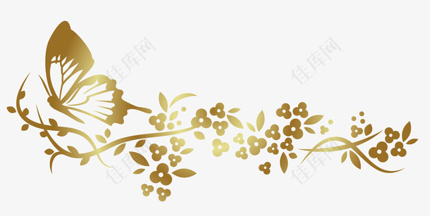 金色蝴蝶花朵素材