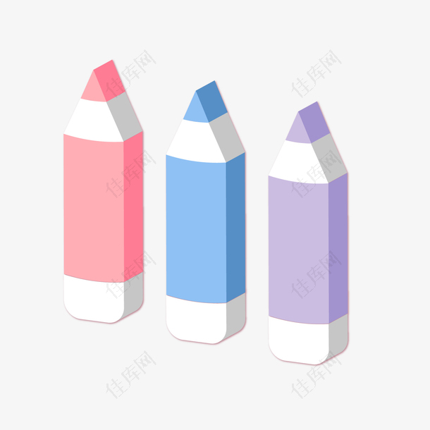 三支手绘的彩色铅笔
