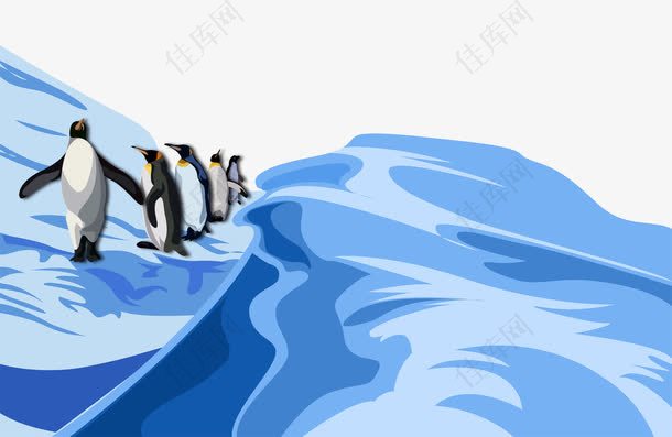 卡通南极冰山大陆上的企鹅