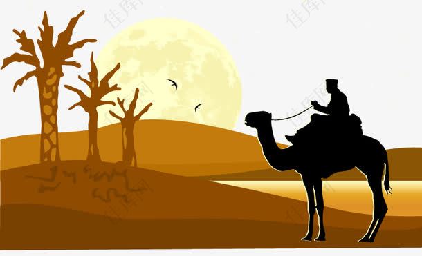 手绘抽象沙漠骆驼图案