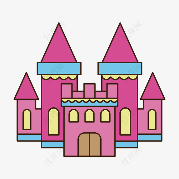 彩色三角形线稿城堡元素