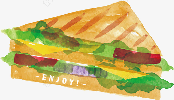 矢量图水彩三明治食物