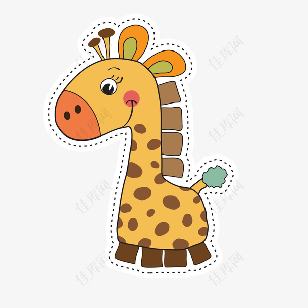 卡通长颈鹿动物贴纸设计