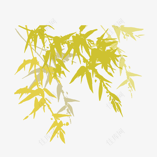 几根水彩风格的金色竹子带一大把