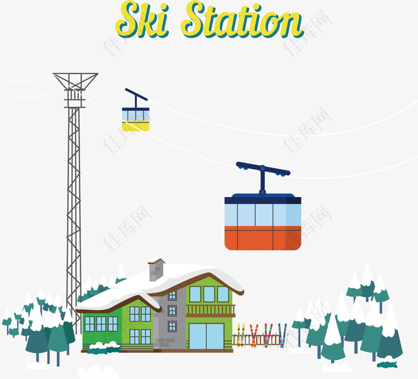 冬季运动滑雪场缆车
