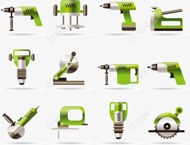 手绘绿色机械工具元素
