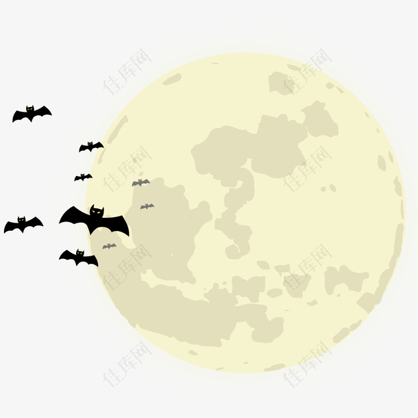 万圣节月亮蝙蝠手绘