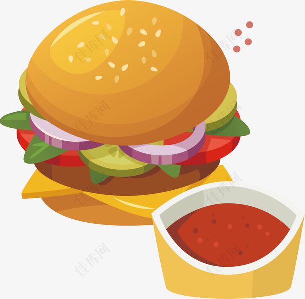 汉堡卡通手绘食品