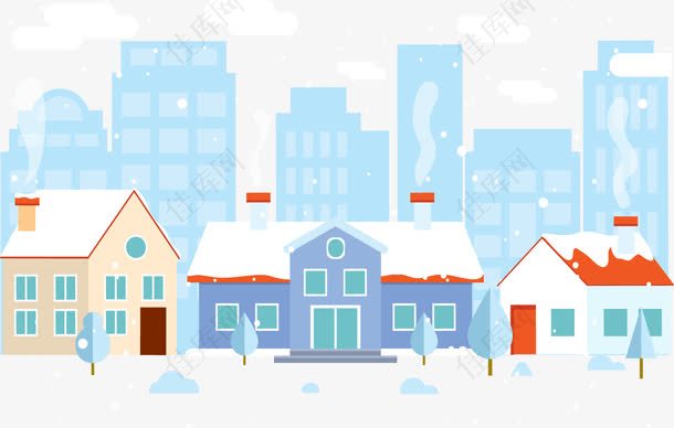 夏雪冬季小镇插画