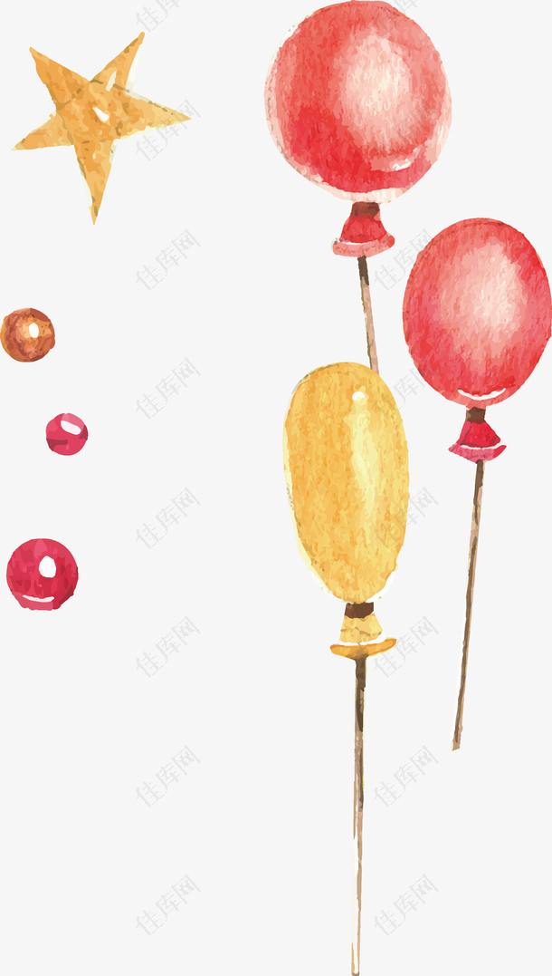 手绘水彩红色气球素材