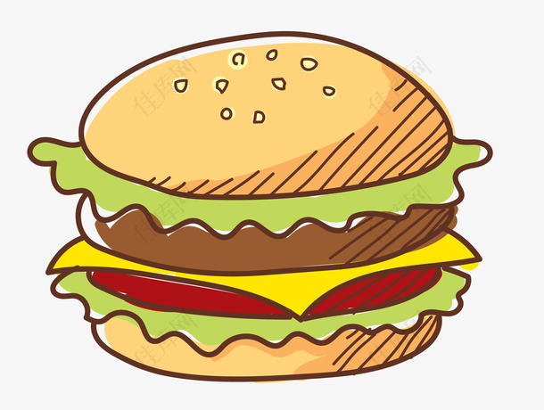 矢量卡通简洁可爱汉堡png