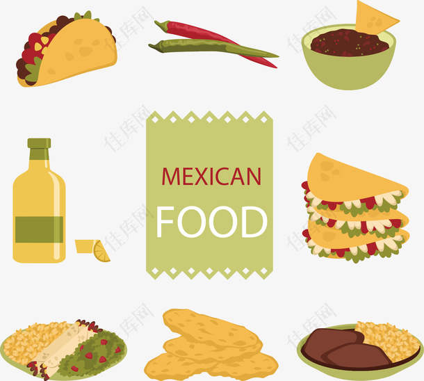矢量手绘墨西哥食物