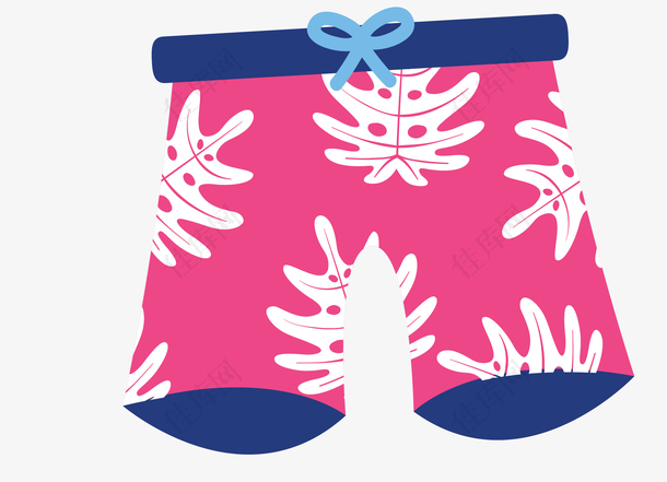 树叶花纹粉色沙滩裤