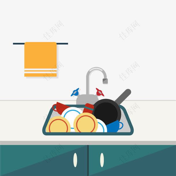 卡通厨房洗碗池场景