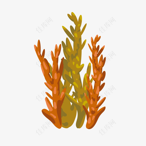 矢量卡通海底世界珊瑚海藻树叶免