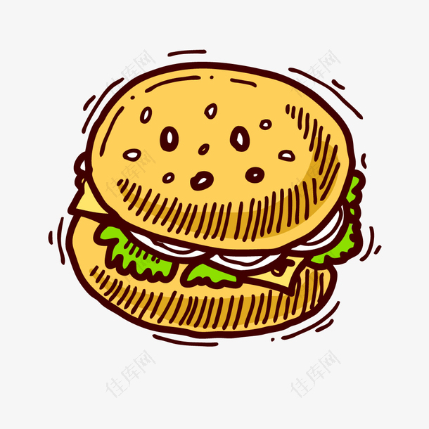 汉堡包西餐宣传卡通手绘素材
