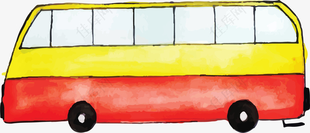 手绘水彩旅游巴士