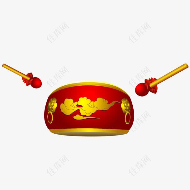 红色中国风锣鼓素材